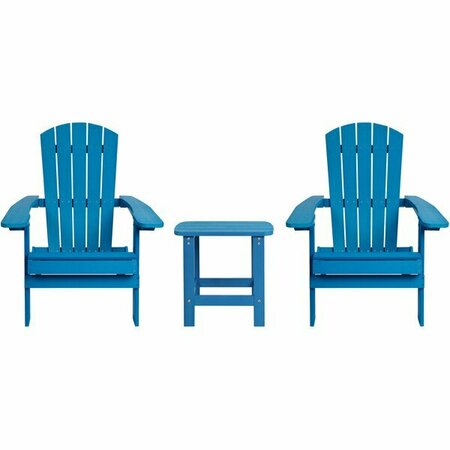 FLASH FURNITURE Charlestown 2-Pack Blue Faux Wood Folding Adirondack Chairs with Side Table 354JJC145052